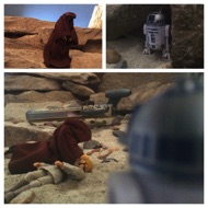 The figure moves towards the still unconscious Luke. Artoo watches, still helpless, as the cloaked being leans over Luke and begins to check him for signs of life. #starwars #anhwt #starwarstoycrew #jbscrew #blackdeathcrew #starwarstoypix #starwarstoyfigs #toyshelf 